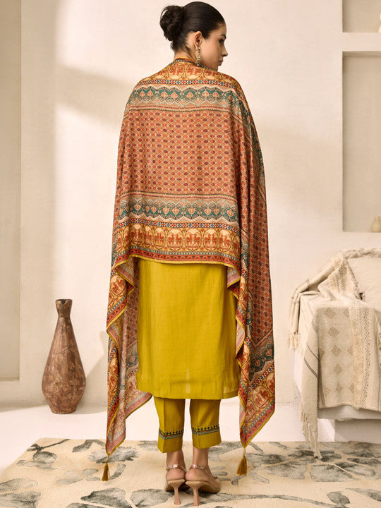WOMEN PLUS Women Ethnic Motifs Embroidered Thread Work Kurta with Trousers & Dupatta