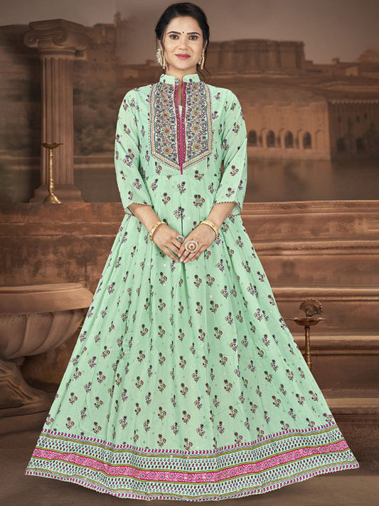 EthnicTree Embroidered Fit & Flared Maxi Dress