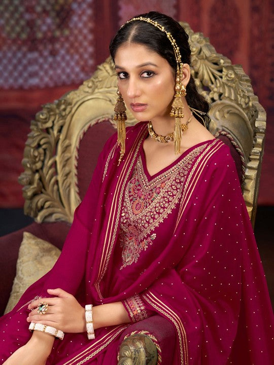 Floral Zari Embroidered V-Neck Anarkali Kurta