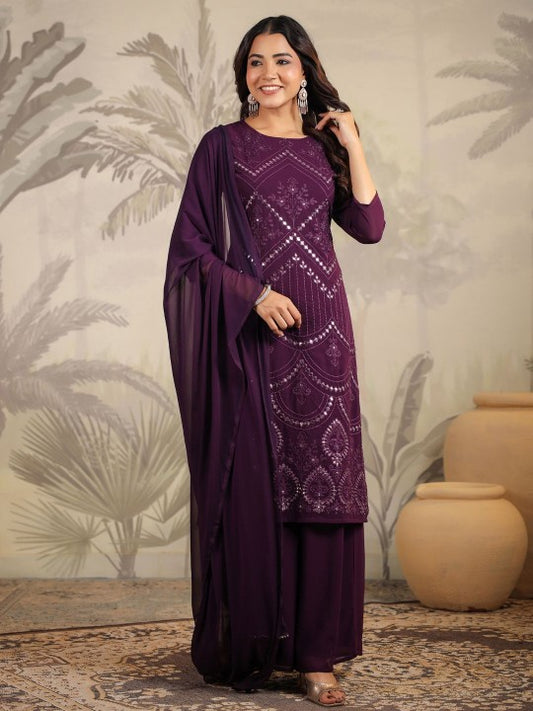 Janasya Ethnic Motifs Embroidered Mirror Work Georgette Kurta
