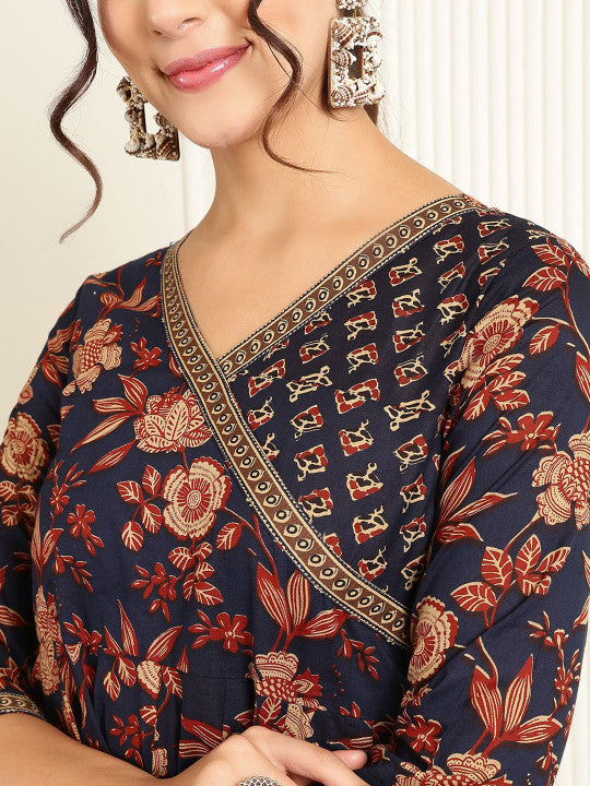 GULMOHAR JAIPUR Women Floral Print Fit & Flare Maxi Cotton Ethnic Dress
