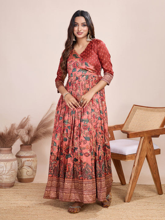 Tasarika Printed V-Neck Maxi Ethnic Dress