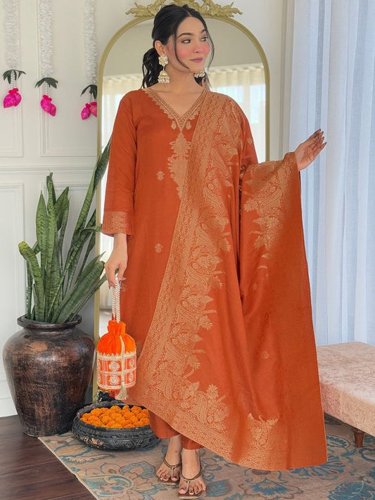 ASCIIBLUES Women Ethnic Motifs Kurta with Trousers & Dupatta