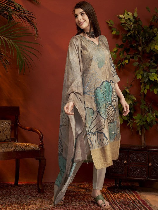 Anouk Floral Embroidered Zardozi Pure Silk Straight Kurta
