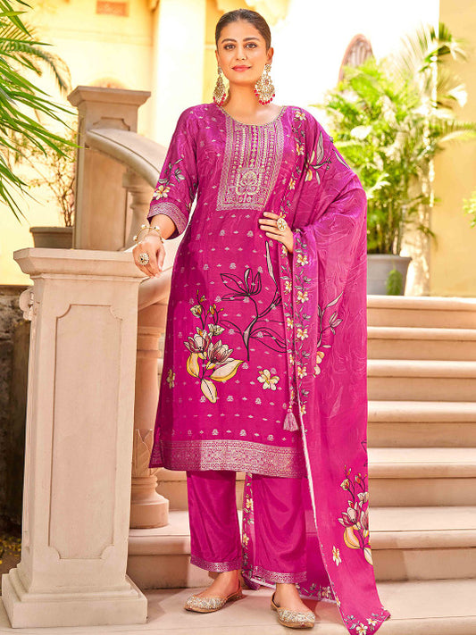 House of Pataudi Women Floral Embroidered Kurta With Trousers & Dupatta Kurta Sets