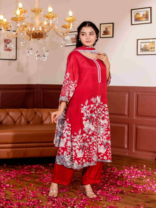 Chandbaali Floral Printed Straight Pure Cotton Kurta with Pyjamas And Dupatta