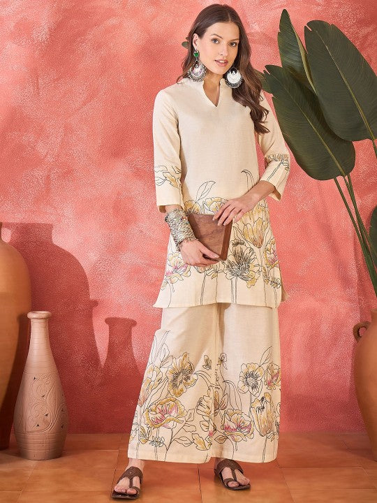 Floral Printed Pure Cotton Tunic & Palazzos Co-Ords