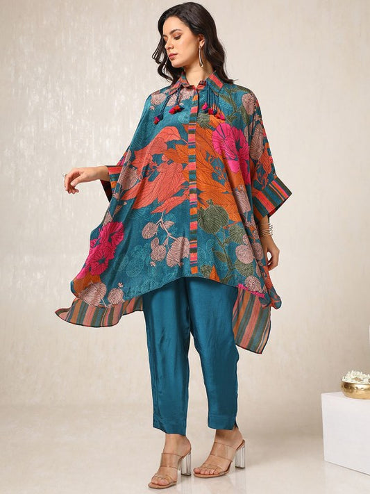 Floral Printed Shirt Collar Kaftan Casual Shirt With Trousers