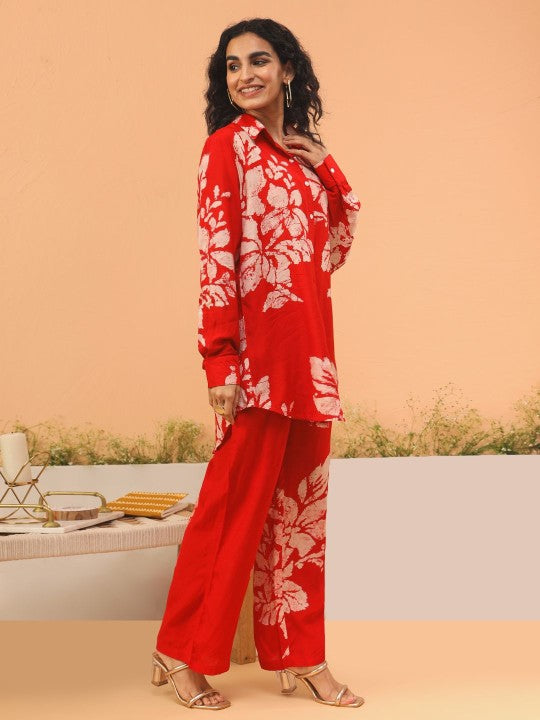 ARAVALII Floral Printed Shirt With Trousers