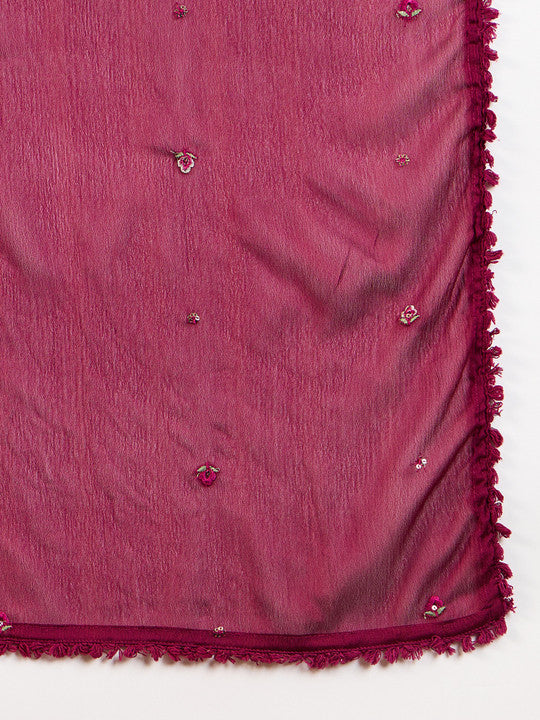 all about you Floral Embroidered Sequinned Anarkali Kurta With Trousers And Dupatta