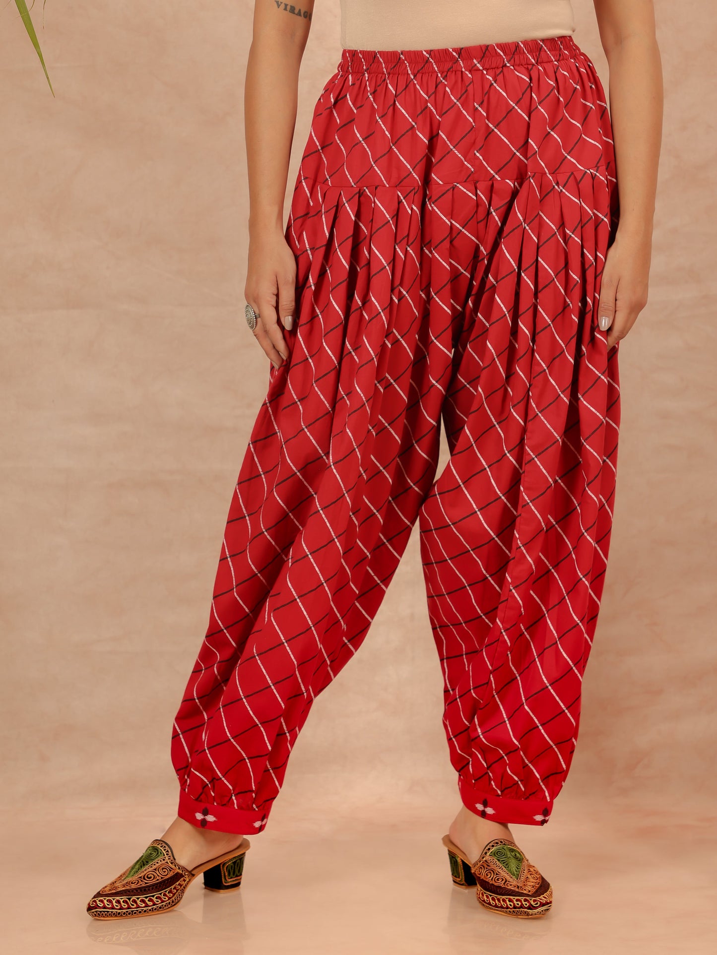 Soft Cotton Checkered Red Salwar