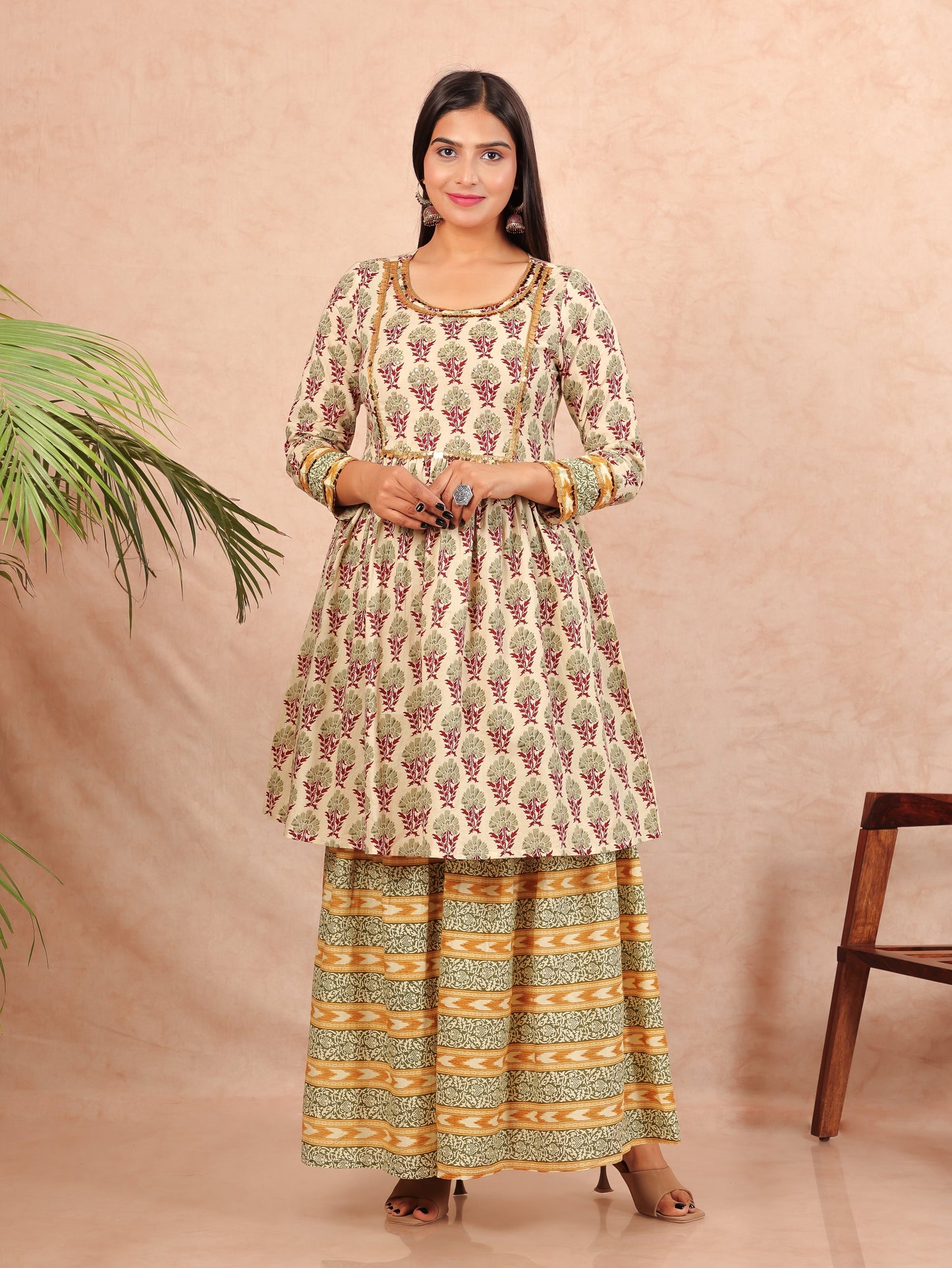 Soft Cotton Floral Flared Yellow Kurta