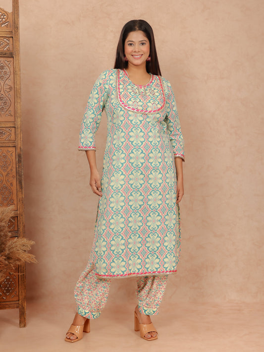 Soft Cotton Ikat Straight Blue Kurta