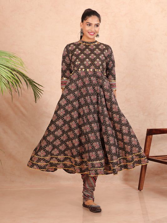 Soft Cotton Floral black Kurta