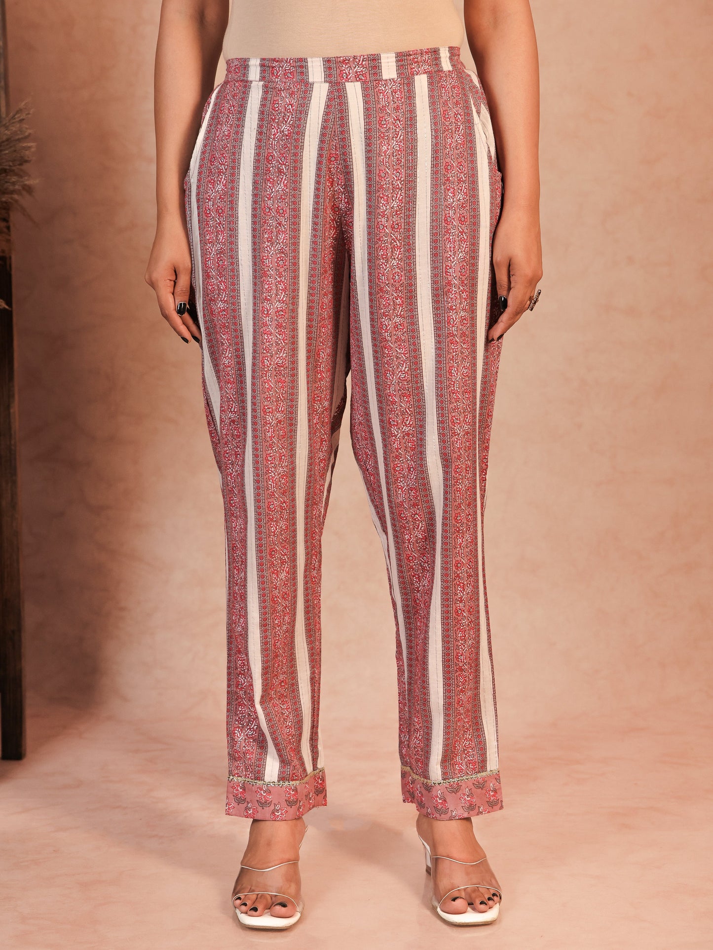 Lurex Cotton Striped Multicolor Tapered Trousers