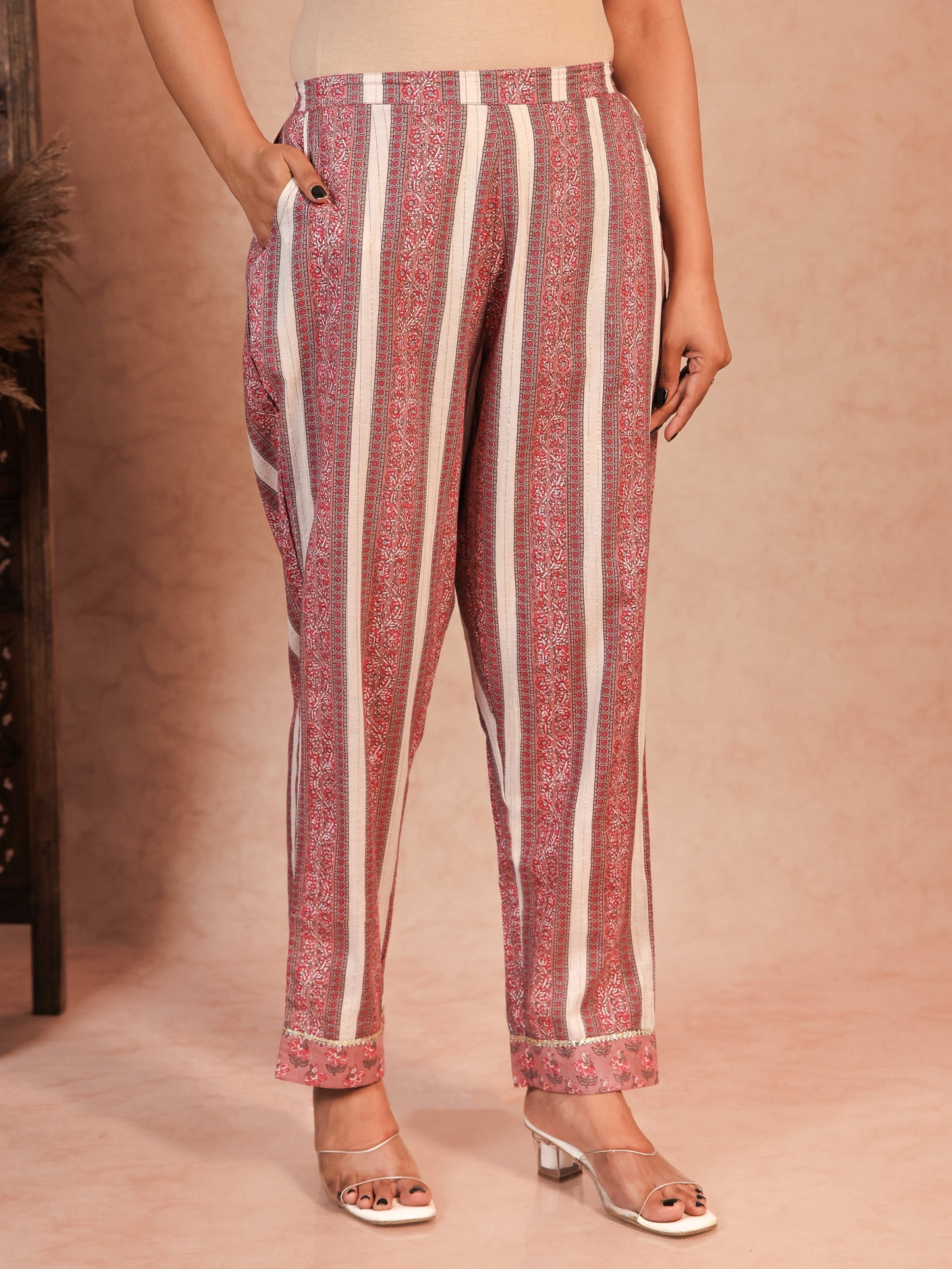 Lurex Cotton Striped Multicolor Tapered Trousers