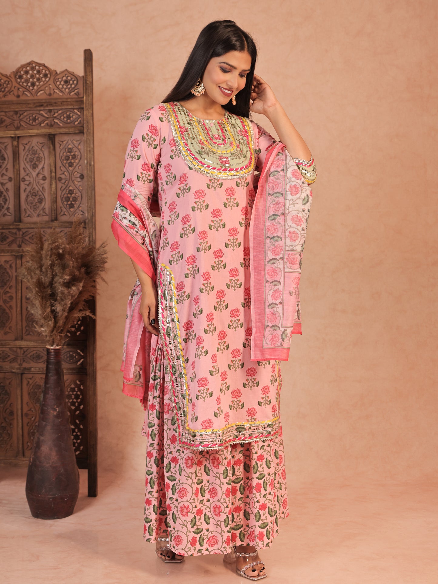 Chanderi Floral off-white Dupatta