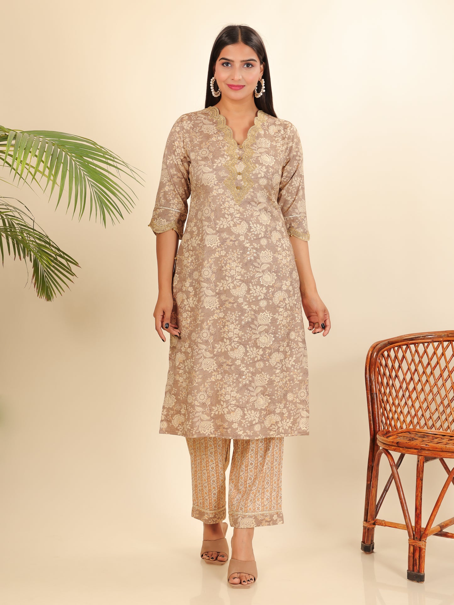 Slub Rayon Floral Kurta