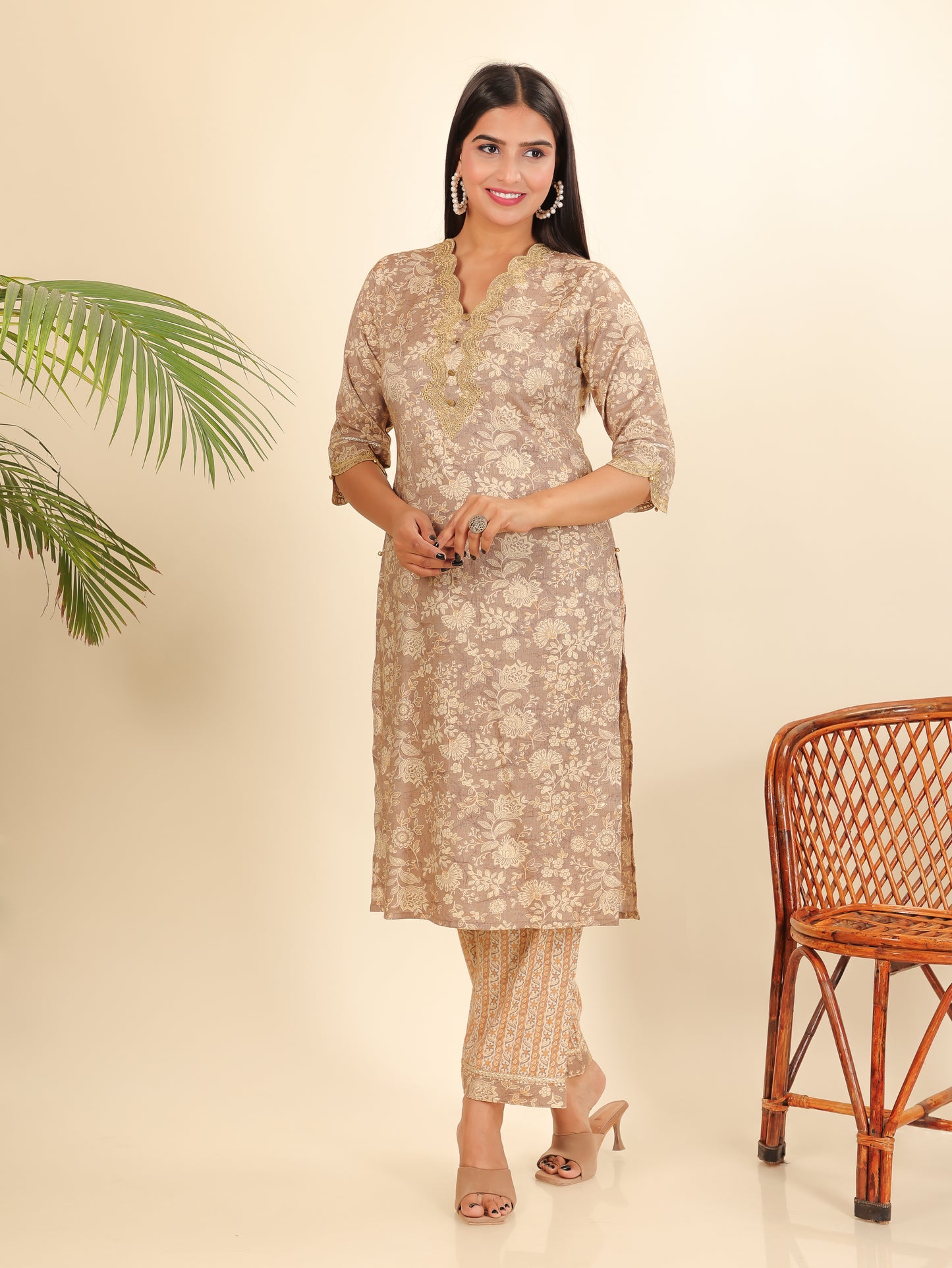 Slub Rayon Floral Kurta