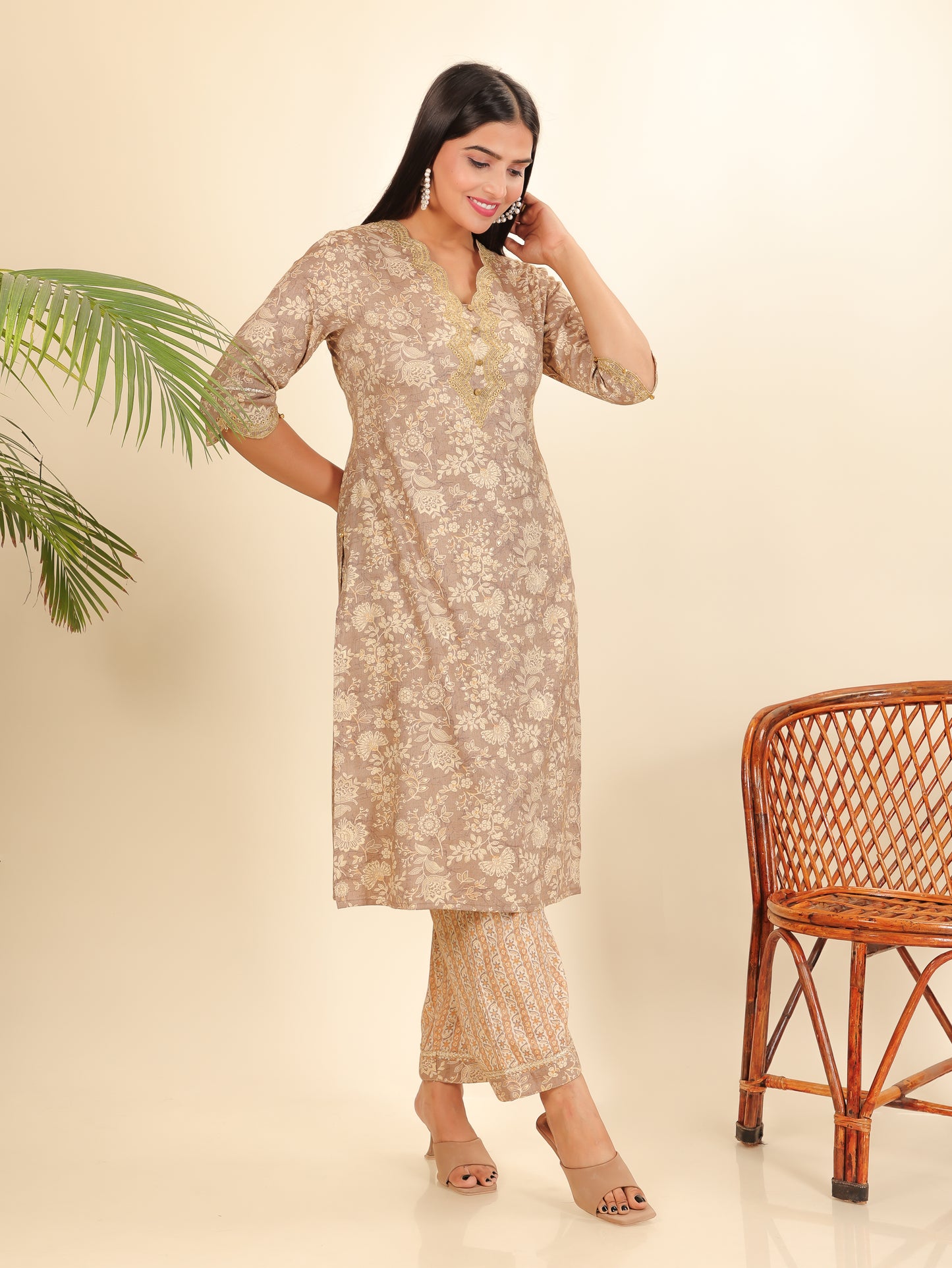 Slub Rayon Floral Kurta