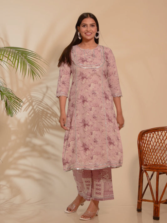 Soft Cotton Floral Straight Purple Kurta