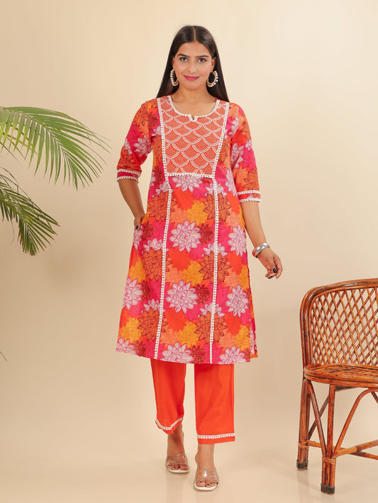 Soft Cotton Floral Straight Multicolor Kurta