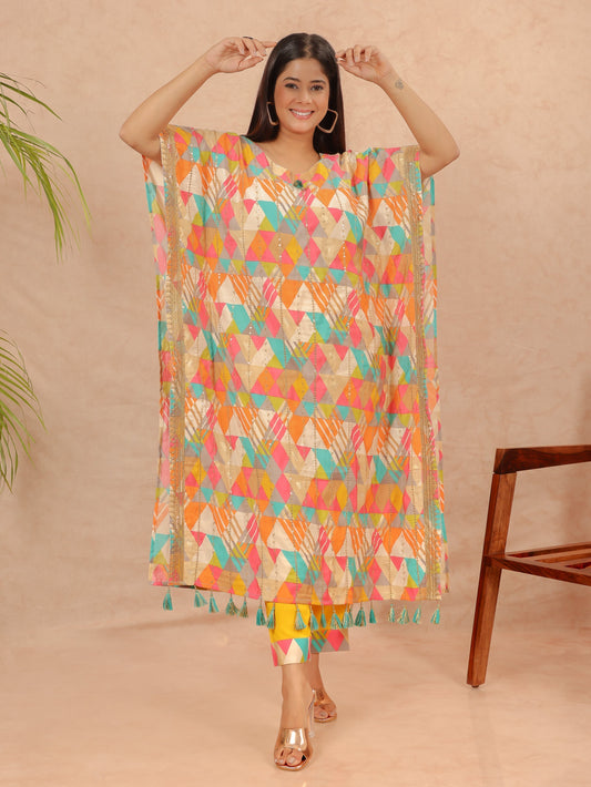 Chanderi Patchwork Kaftan Multicolor Kurta