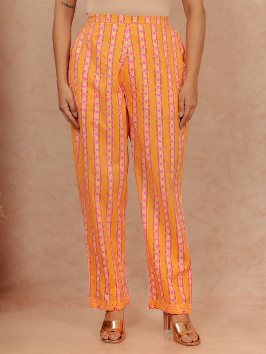 Soft Cotton Striped Orange Tapered Trousers