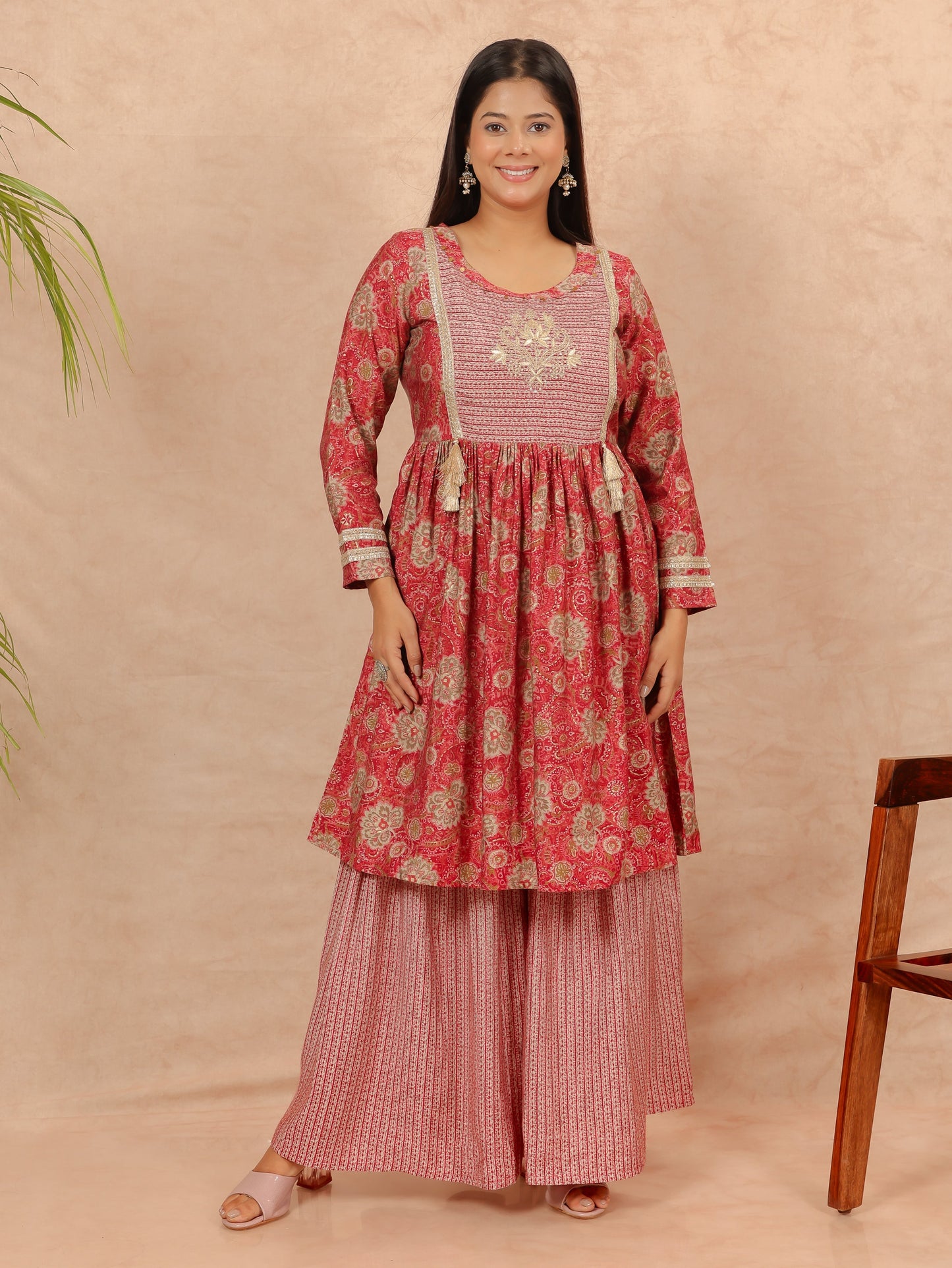 Muslin Floral Flared Pink Kurta