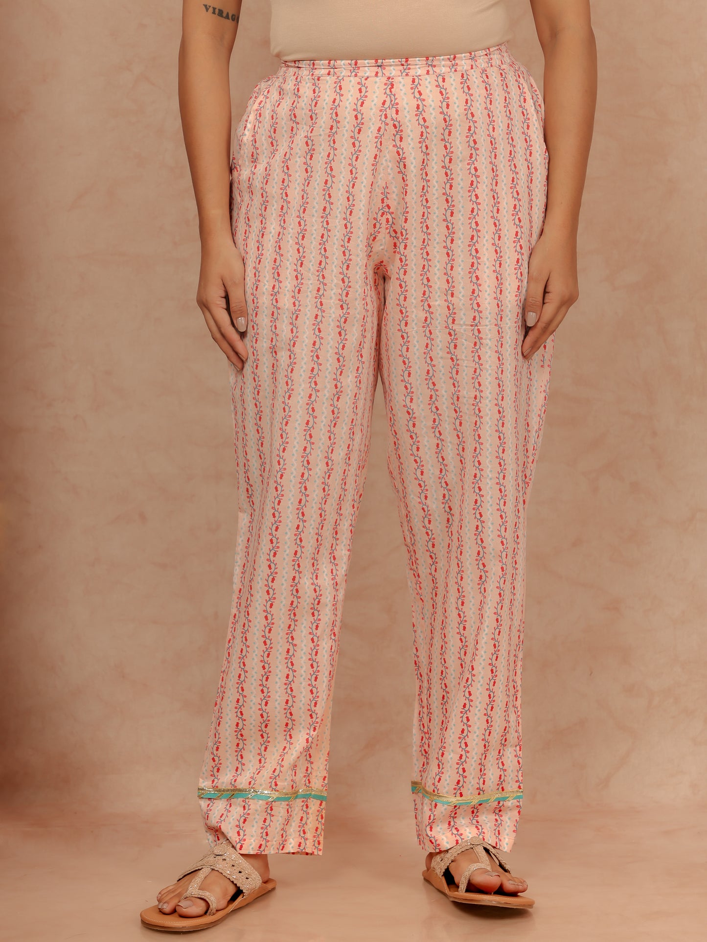 Soft Cotton Floral Orange Tapered Trousers