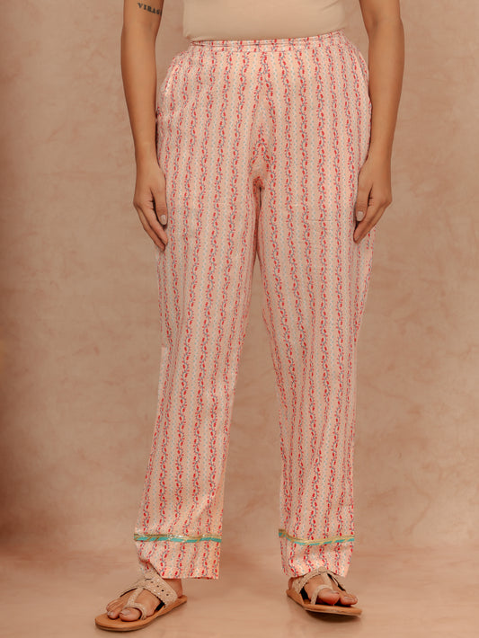 Soft Cotton Floral Orange Tapered Trousers