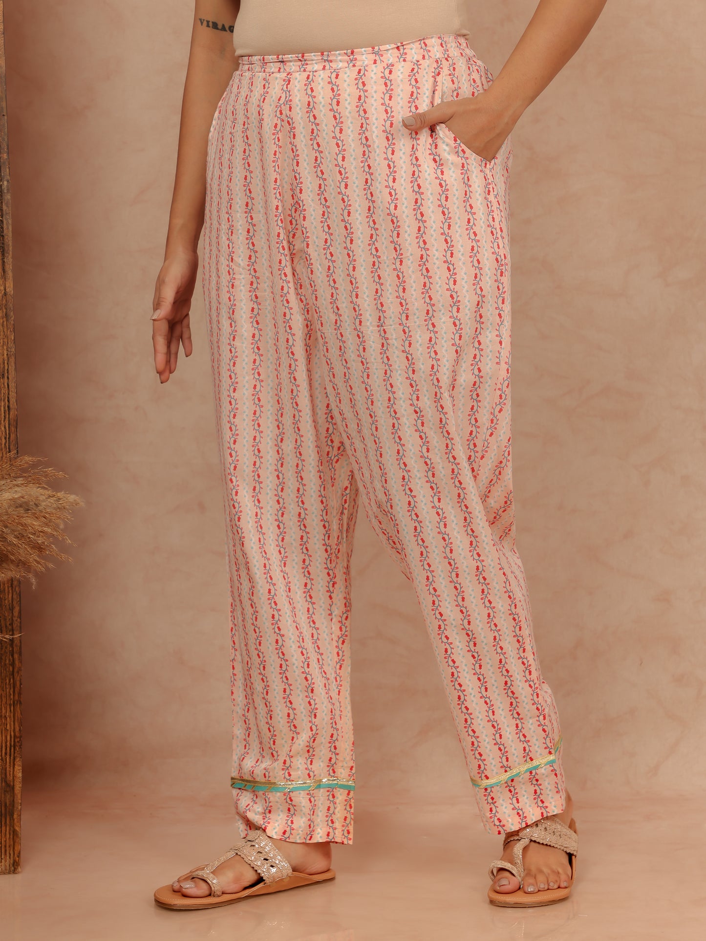 Soft Cotton Floral Orange Tapered Trousers