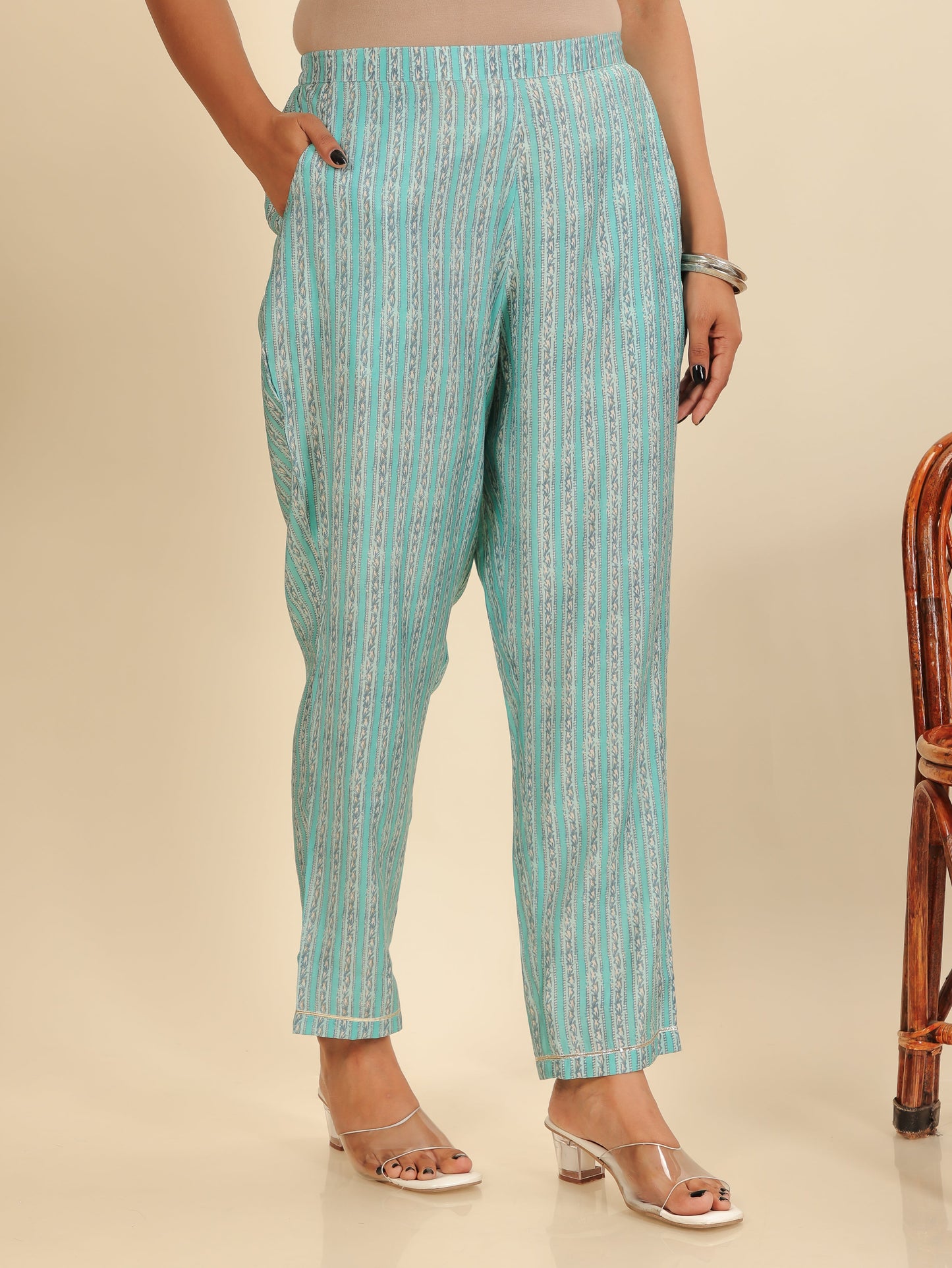 Muslin Striped Crop Pant