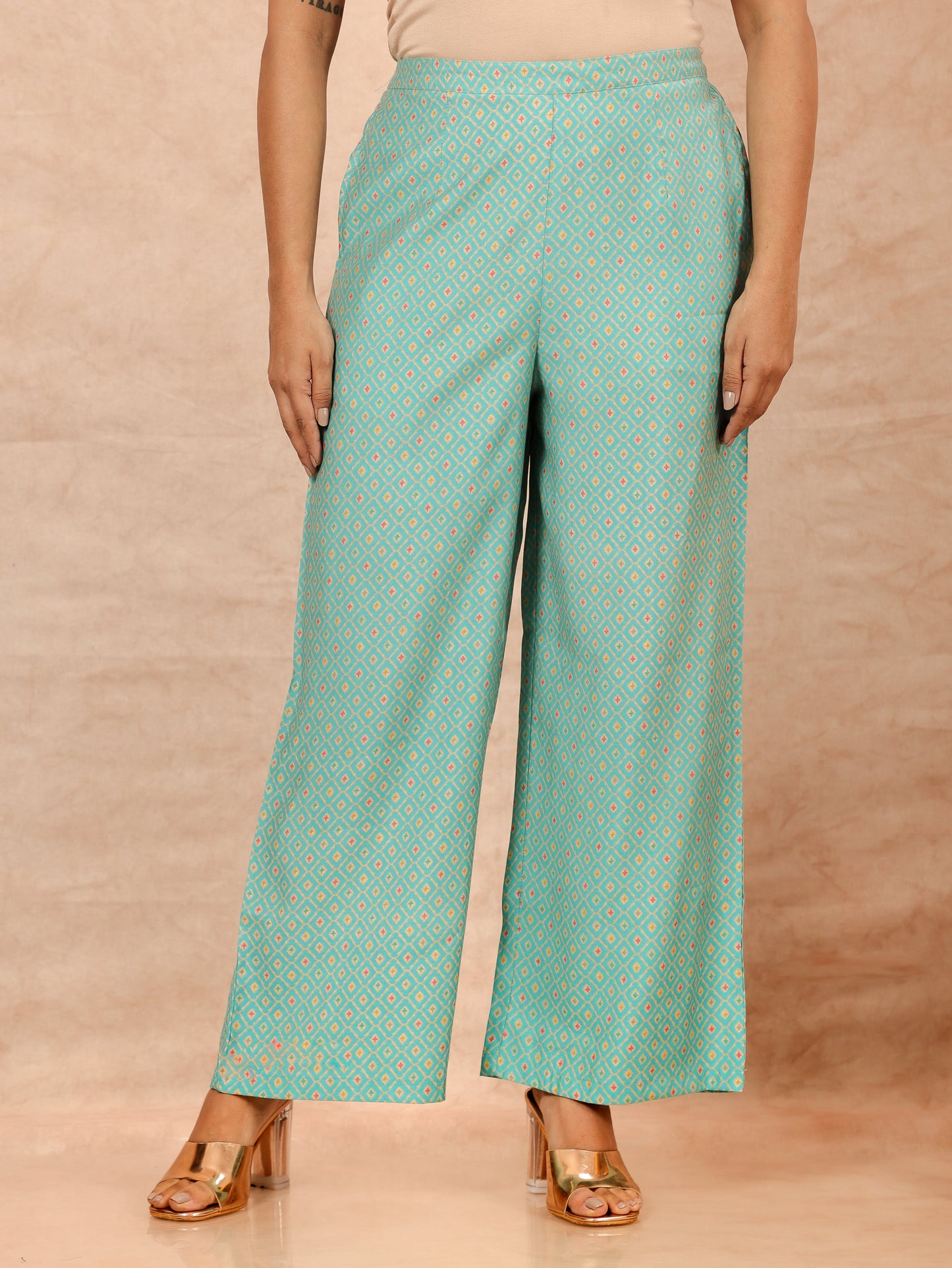 Muslin Geometric Turquoise Palazzo