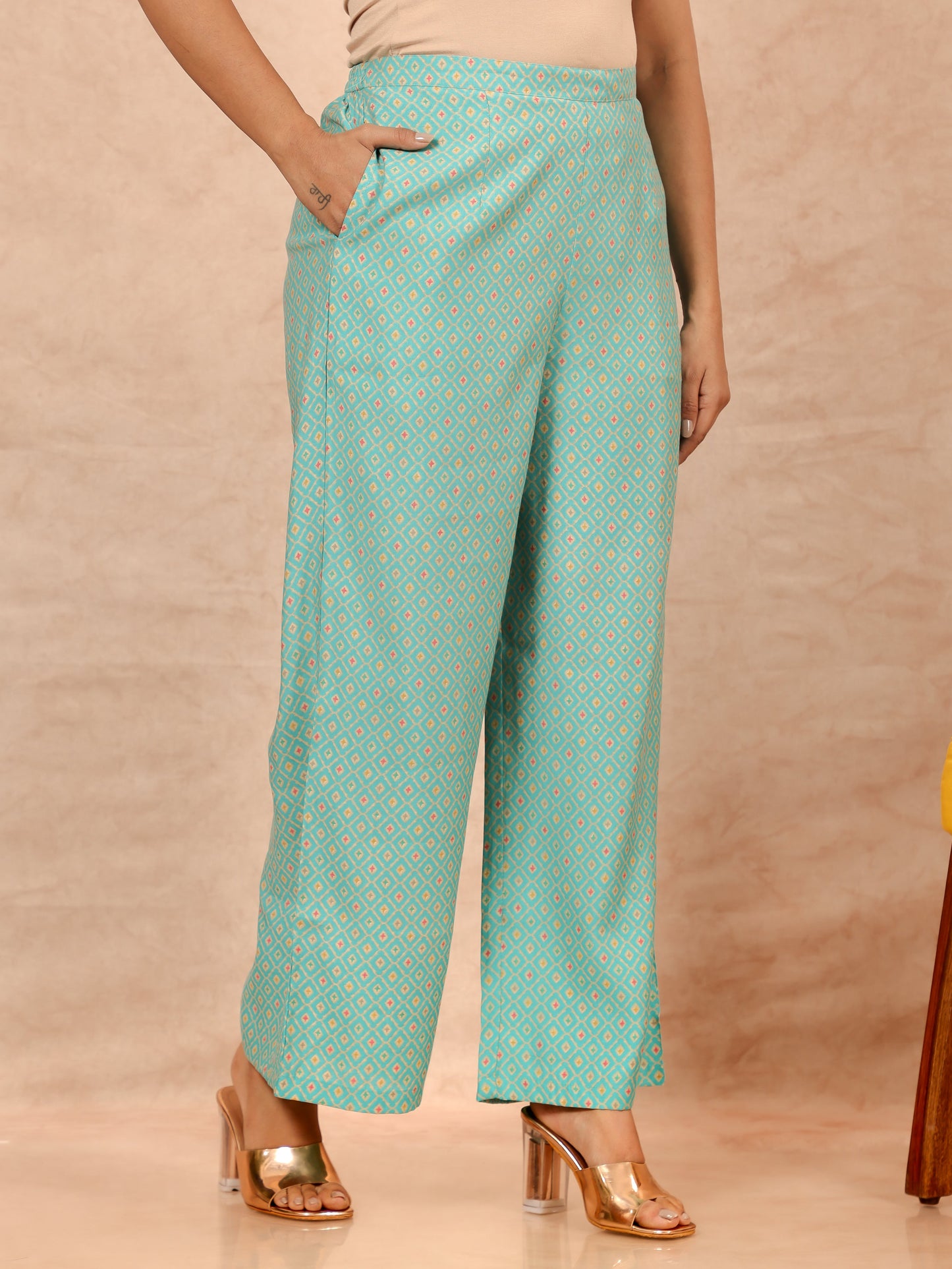 Muslin Geometric Turquoise Palazzo