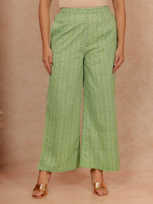 Soft Cotton Striped Green Palazzo