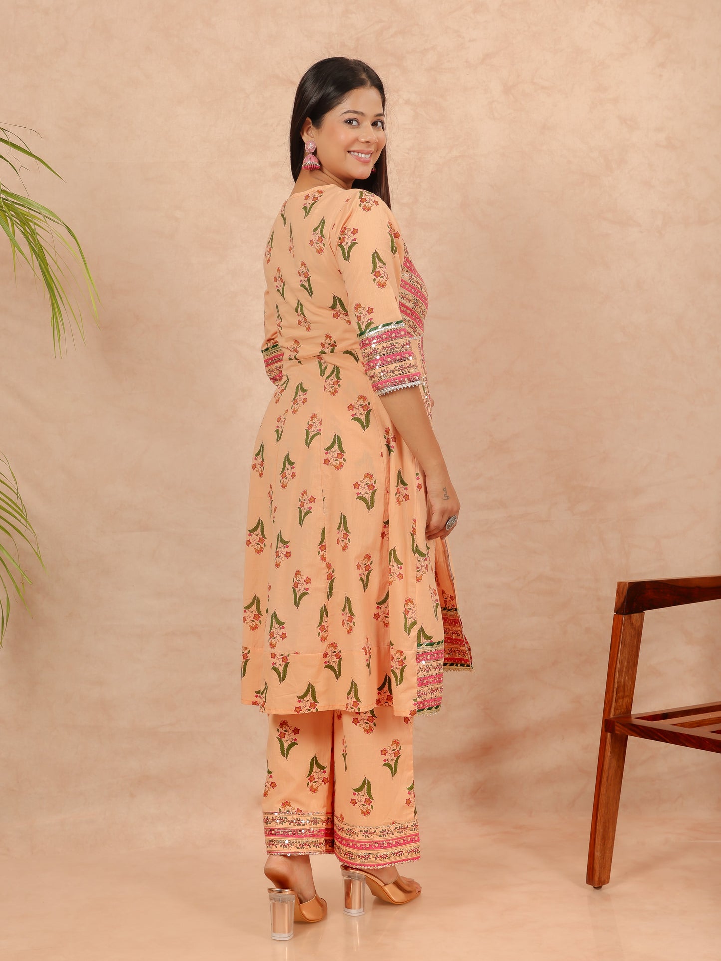 Soft Cotton Floral peach Kurta