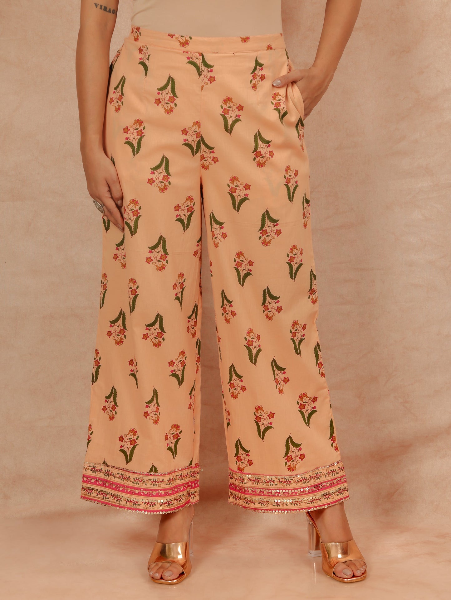 Soft Cotton Floral peach Kurta