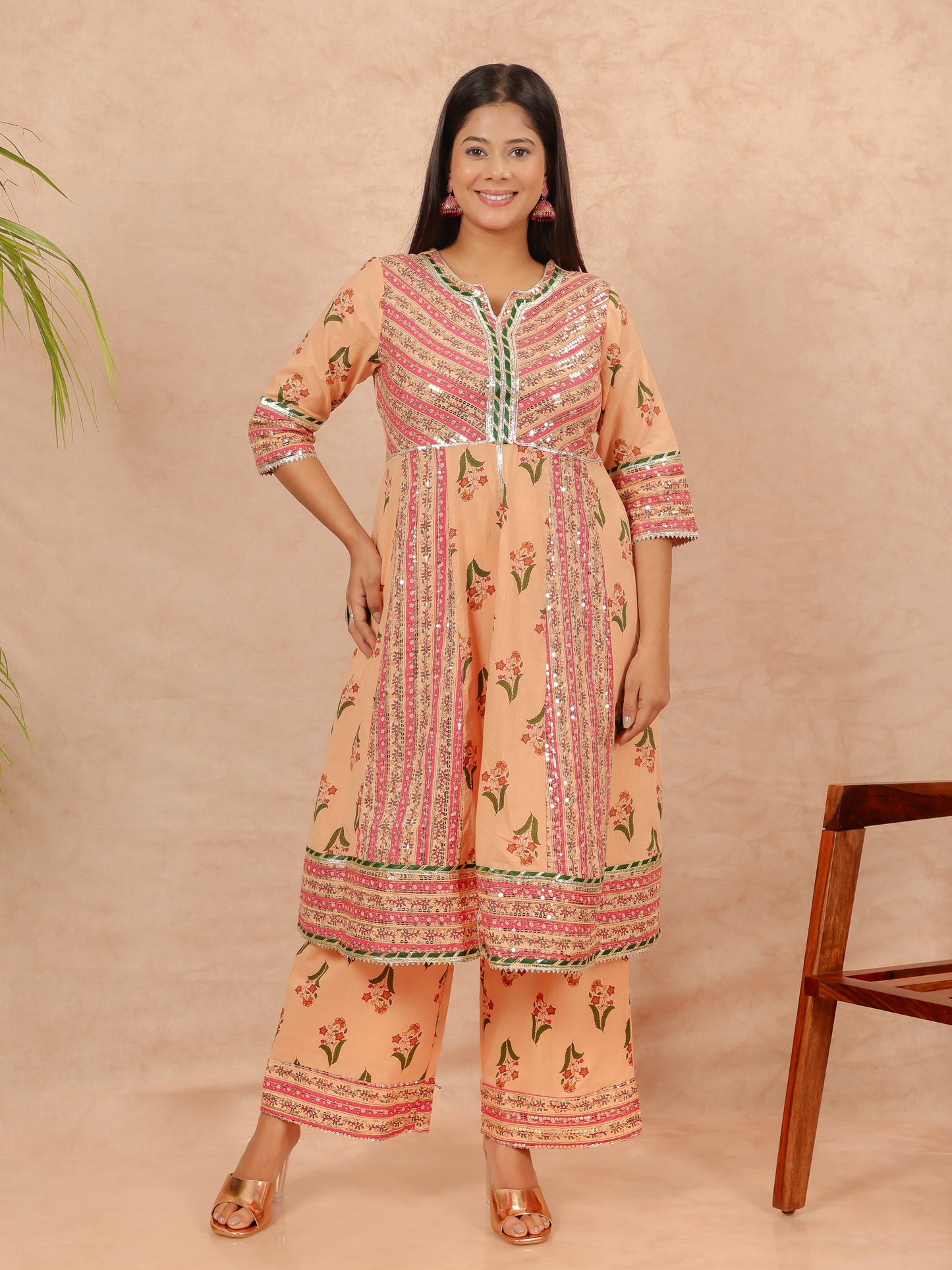 Soft Cotton Floral peach Kurta