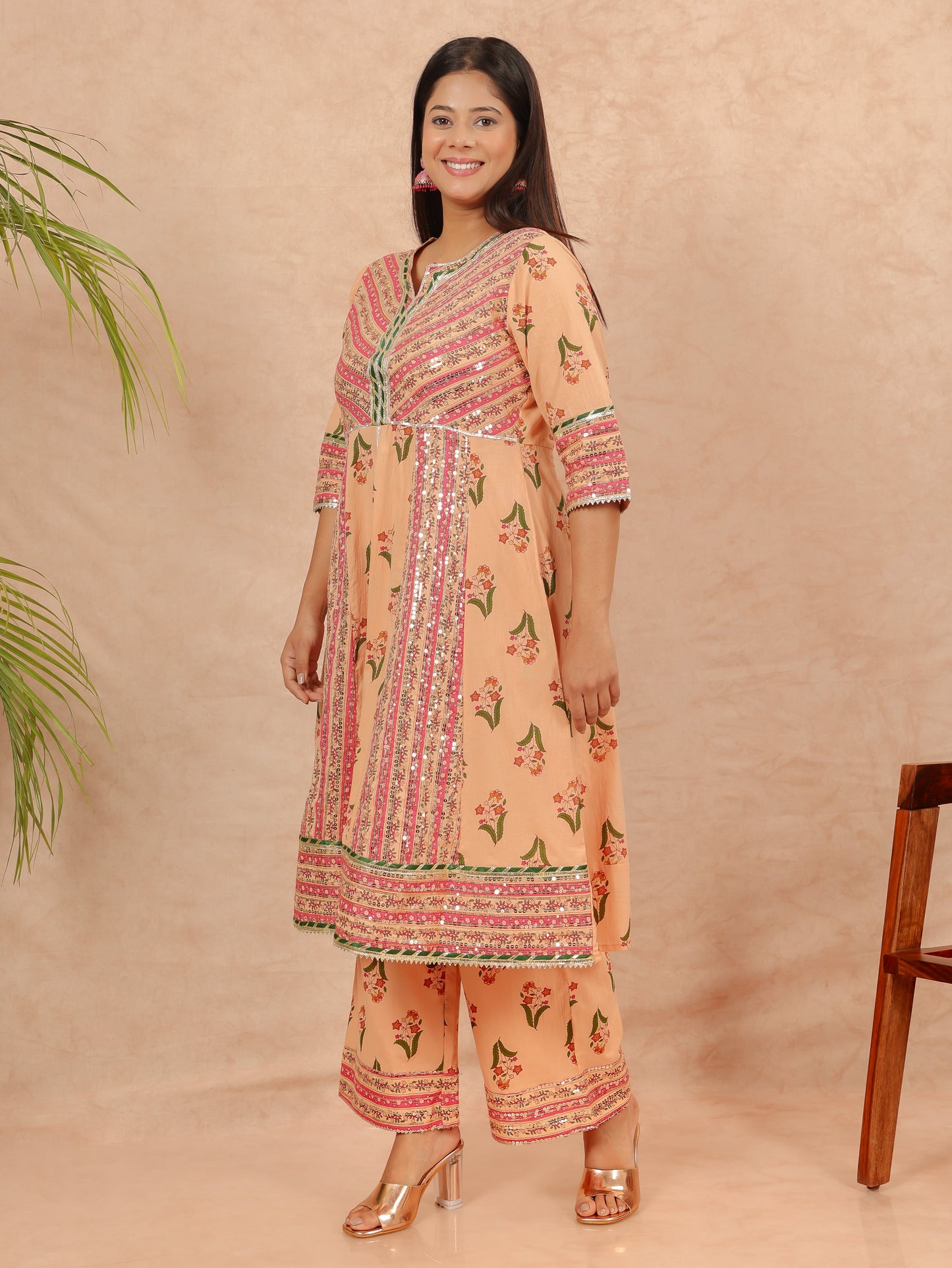 Soft Cotton Floral peach Kurta
