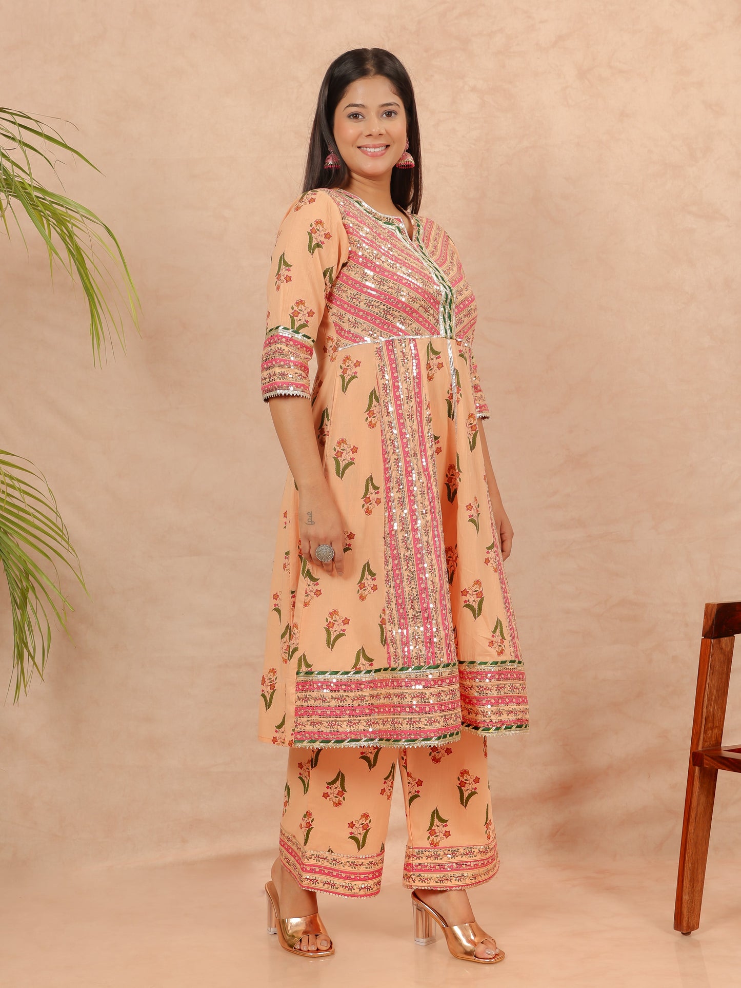 Soft Cotton Floral peach Kurta