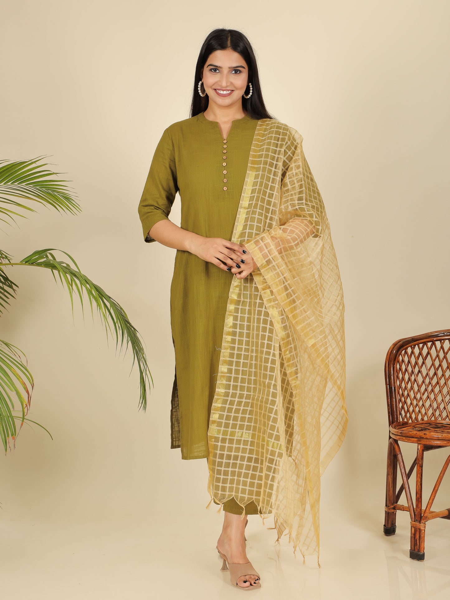 Chanderi Checkered gold Dupatta