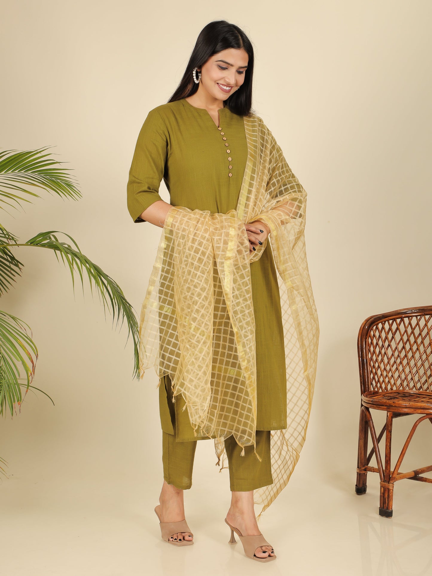 Chanderi Checkered gold Dupatta
