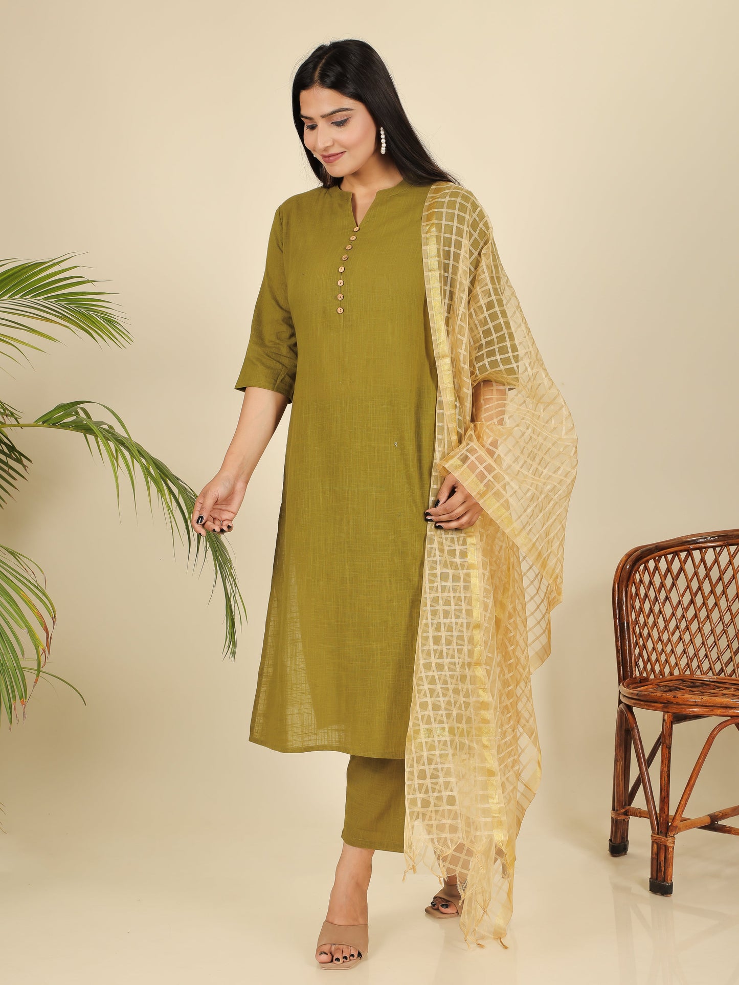 Chanderi Checkered gold Dupatta