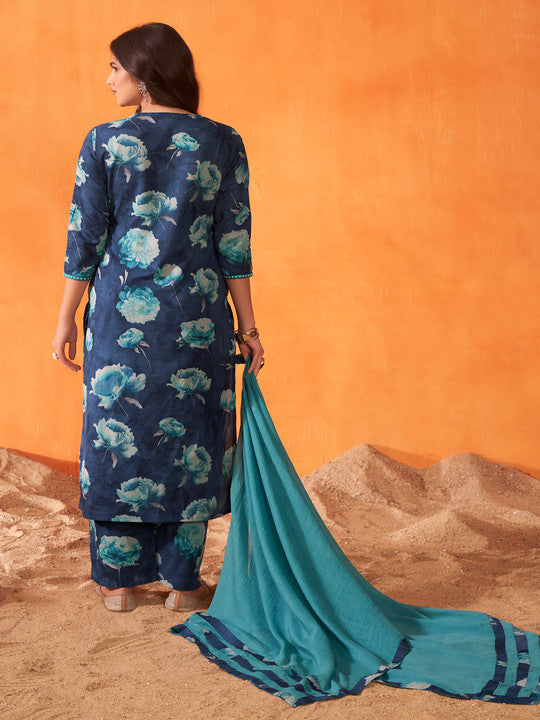 Anouk Women Floral Printed Regular Pure Cotton Kurta with Trousers & With Dupatta