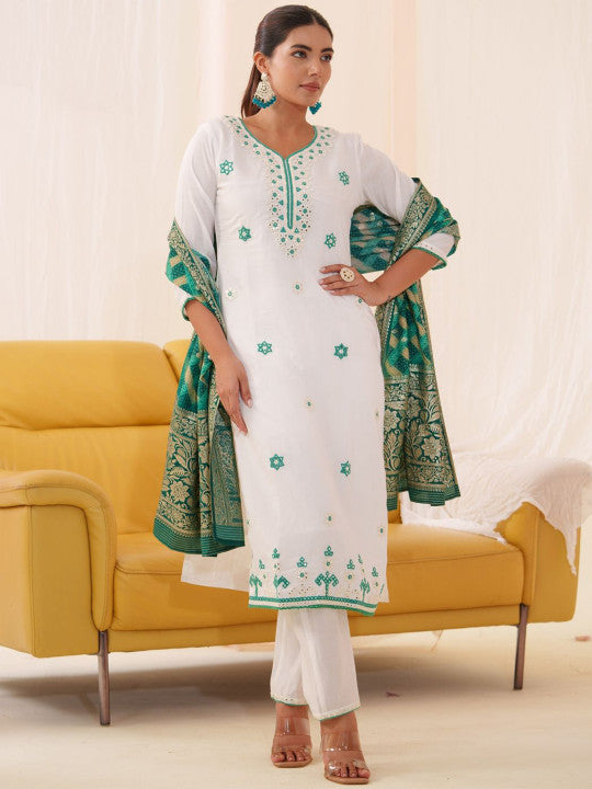 Suha Women Embroidered Kurta with Trousers & Dupatta