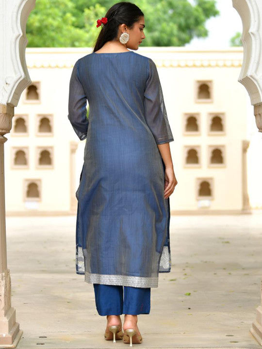 VAASVA JAIPUR Women Woven Design Regular Thread Work Kurta with Trousers & Dupatta