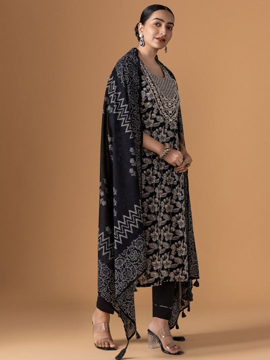 WOMEN PLUS Women Ethnic Motifs Embroidered Pure Cotton Kurta with Trousers & Dupatta