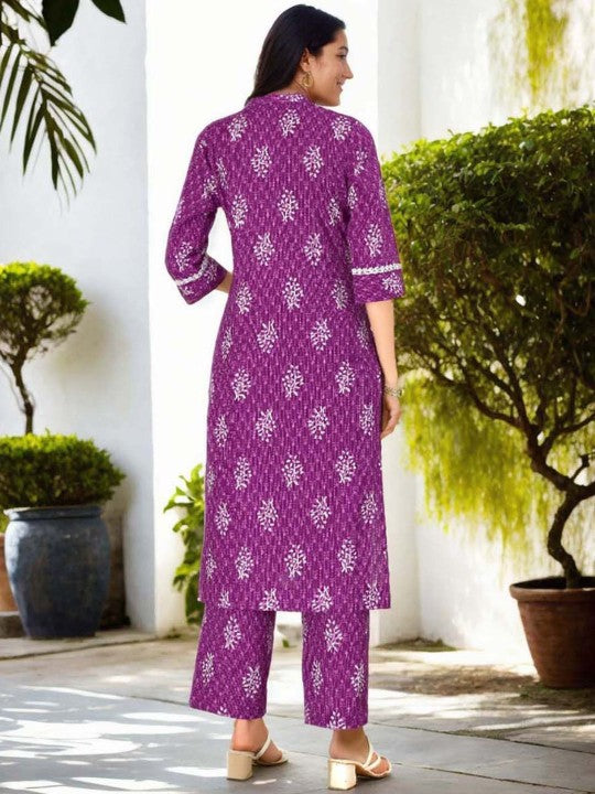 Anouk Printed Mandarin Collar Pure Cotton Tunic And Trouser