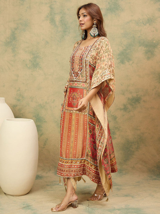 Varanga Ethnic Motifs Printed Kaftan Kurta With Dhoti Pants